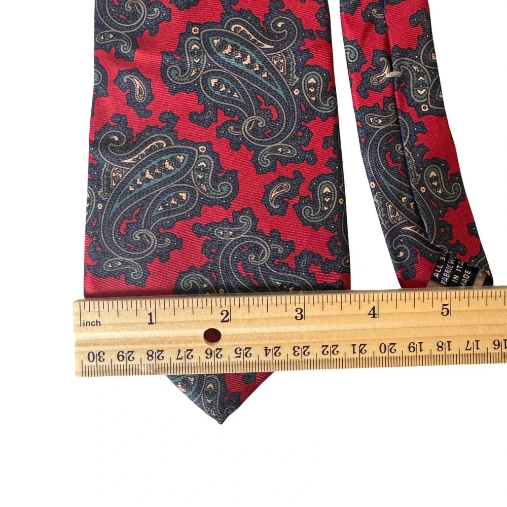 Christian Dior‎ Monsieur Tie Paisley Silk Red Navy Blue Vintage Designer Italy